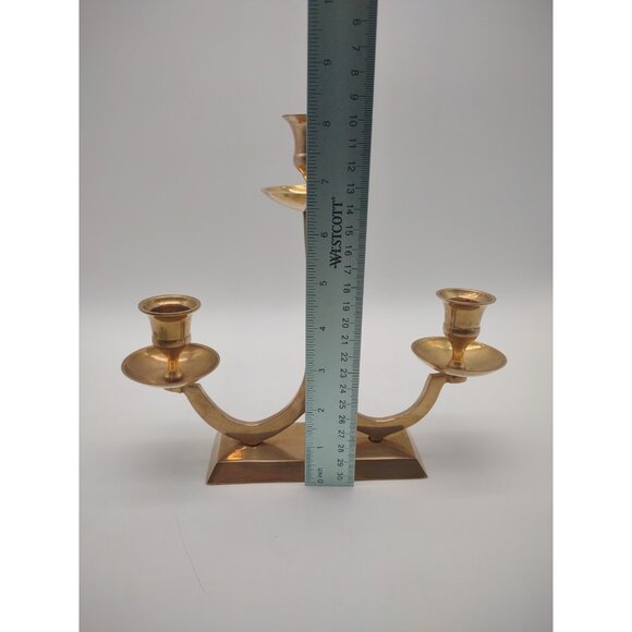 Vintage Brass MCM Mid Century Two Arm Three Candle Holder Centerpiece Candelabra - Picture 9 of 17